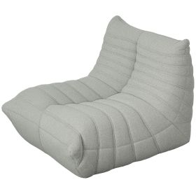 Floor Chair with Back Support, Teddy Fleece Sofa Chair with Channel Tufting, Meditation Chair for Bedroom, Light Gray