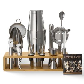 VEVOR Cocktail Shaker Set, 13-Piece Stainless Steel Bar Tools with Bamboo Stand, Boston Bartender Kit Accessories | Mixer Spoon, Muddler, Jigger