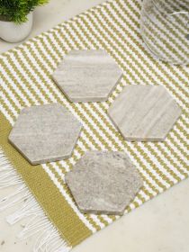 Set Of 4 Hexagonal Marble Coasters | Marble Drink Coaster | Kitchen Decorative Coaster for Table