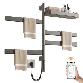 SIOYIE Smart Rotating Heated Towel Rack for Bathroom, Wall-Mounted Electric Towel Dryer with Swivel Bars & Shelf, Smart Timer, Low Carbon Steel