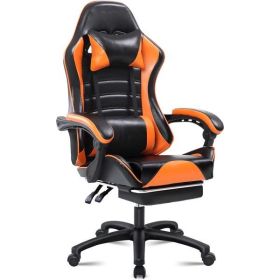 Game Chair, Adult Electronic Gaming Chair, Ergonomically Designed, PU Leather, Lounge Chair with Footstool and Waist Support, Office Chair, Orang